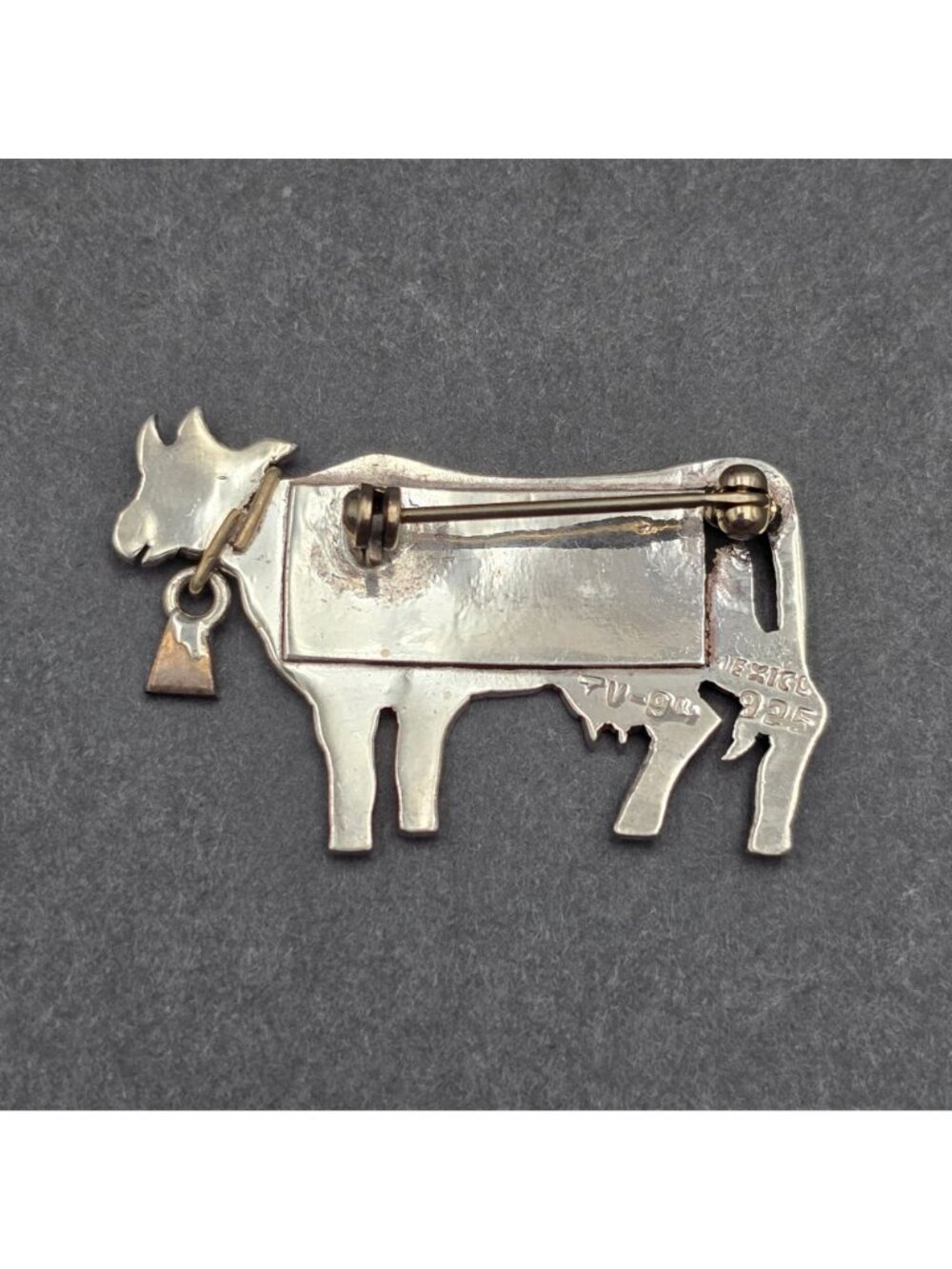 Vintage Taxco Sterling Silver Cow Brooch 1.75" Articulated Bell Pendant TV-94 - Picture 4 of 10